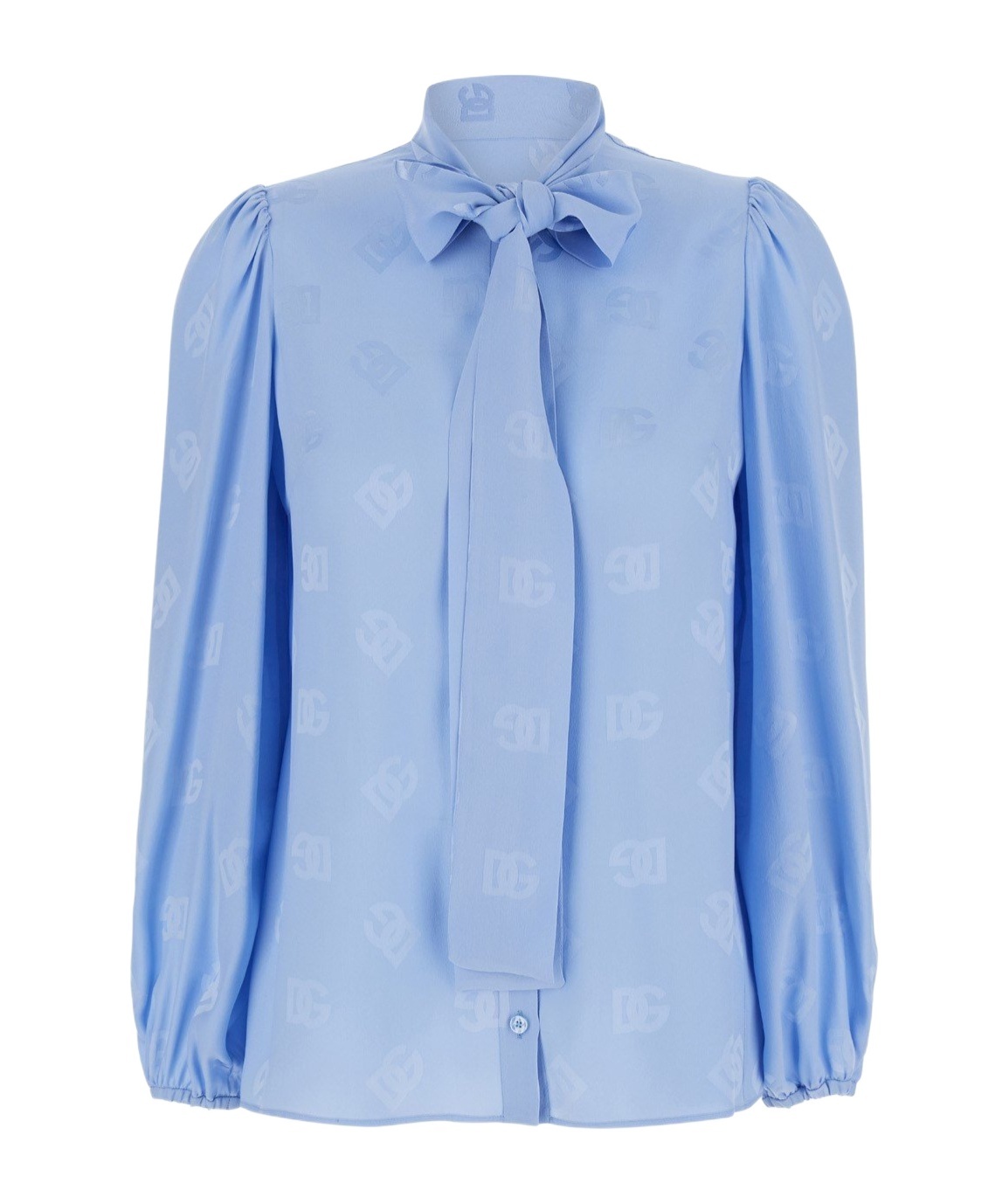 DOLCE & GABBANA MONOGRAM-JACQUARD PUSSY-BOW SHIRT