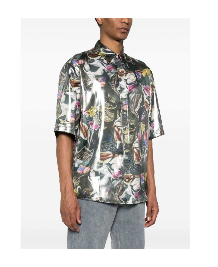 Shop Acne Studios Graphic-print Lamé Shirt In Black