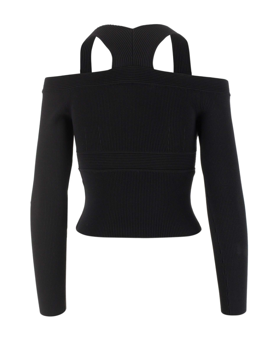 Alexander Mcqueen Black Cropped Top With Cut-out Details Black In Jersey Stretch Woman In Black