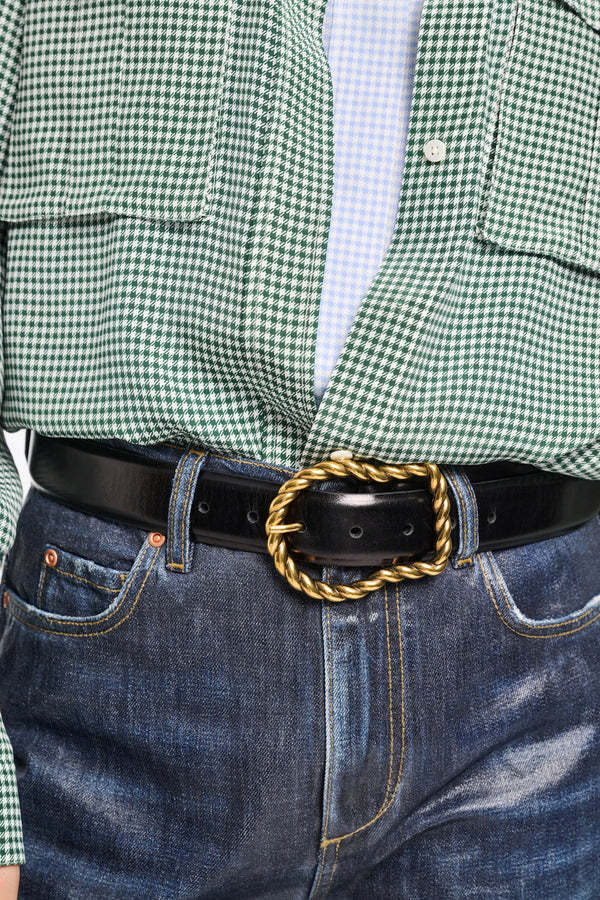 Dorothee Schumacher Calf Leather Belt With Twisted Signature Buckle In Black