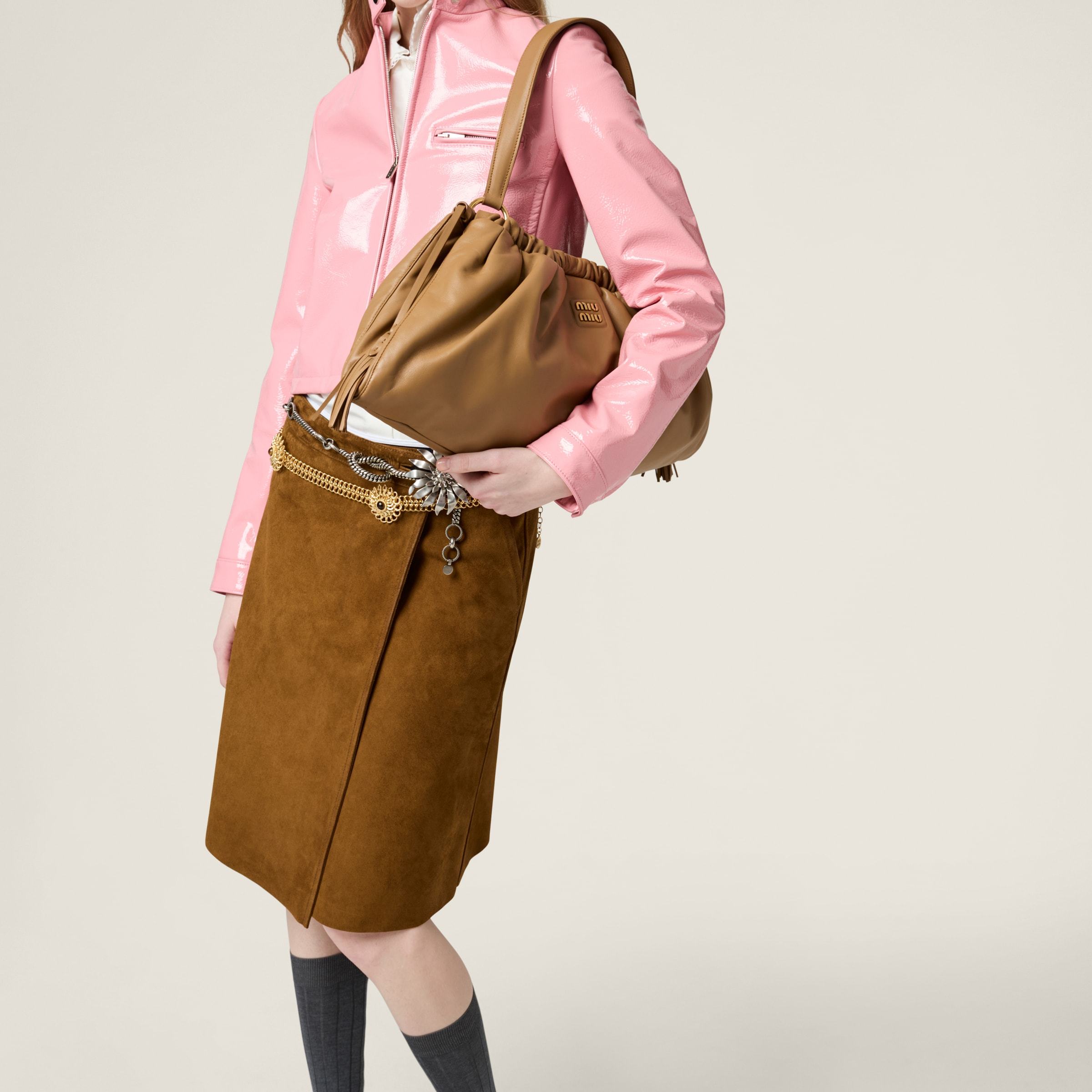 Miu Miu Suede Wraparound Skirt In Brown