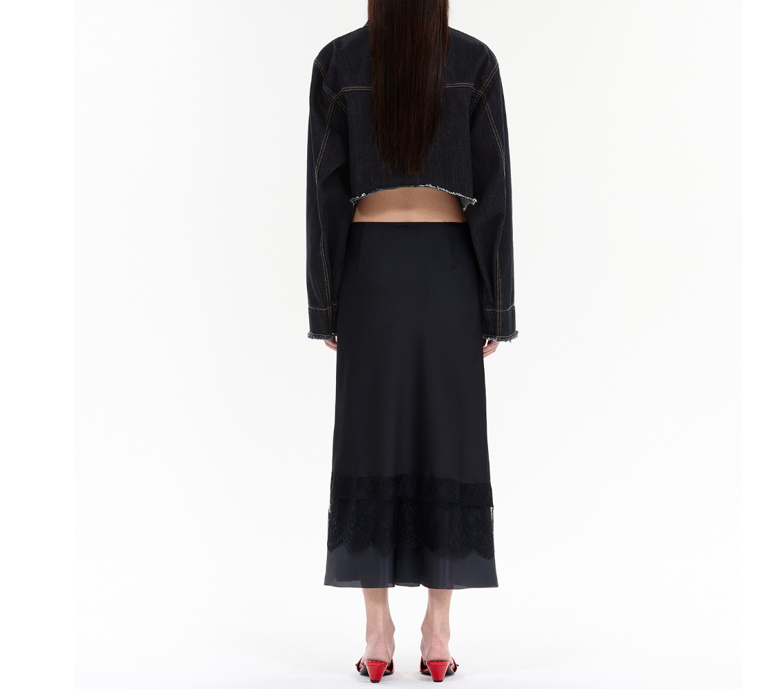 We11 Done Navy Cropped Denim Jacket In Blue