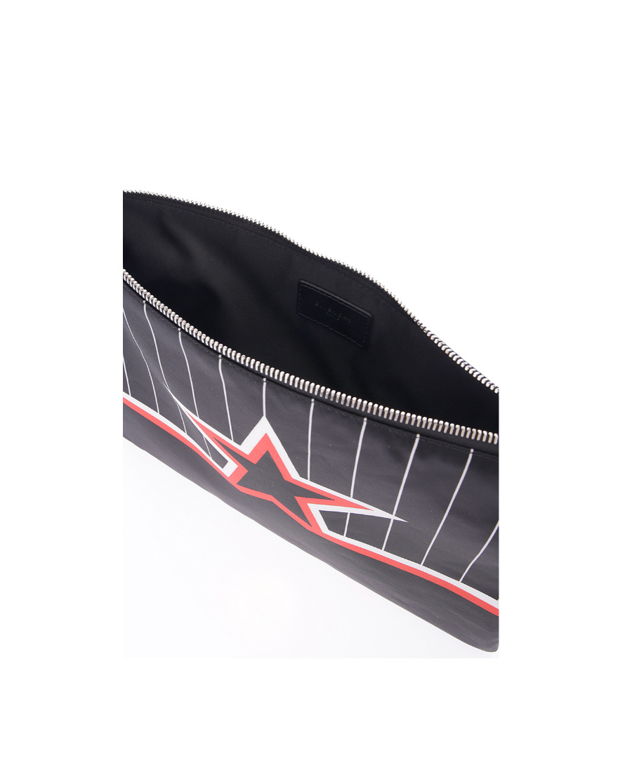 Givenchy Black Striped Star Zipper Clutch In Black