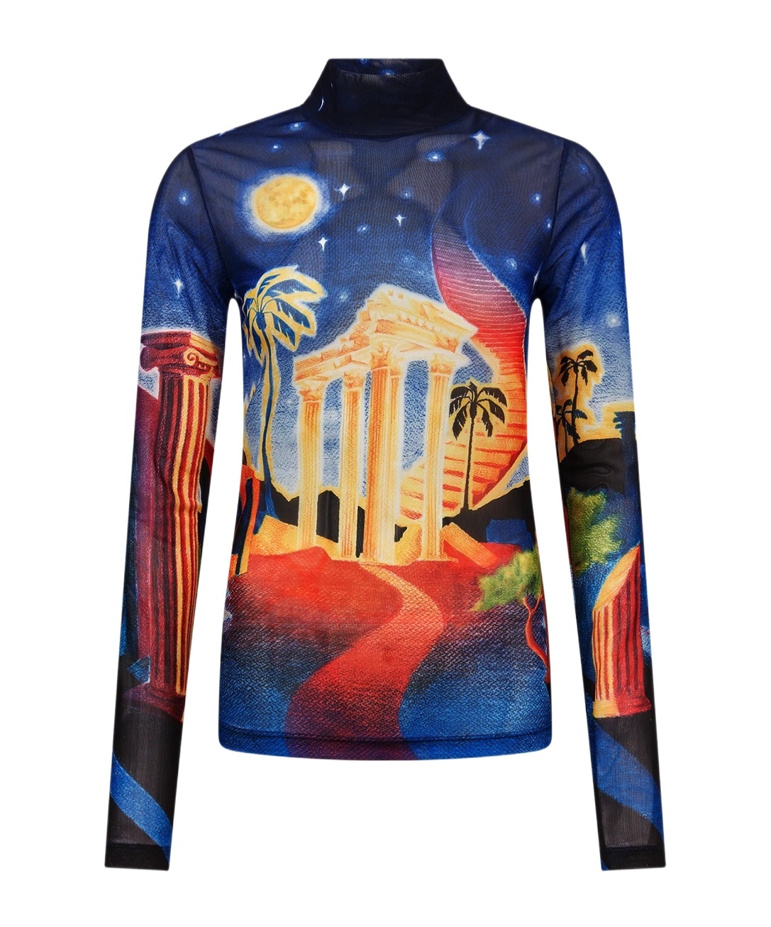 Casablanca Sheer Mesh Top Graphic Print In Blue