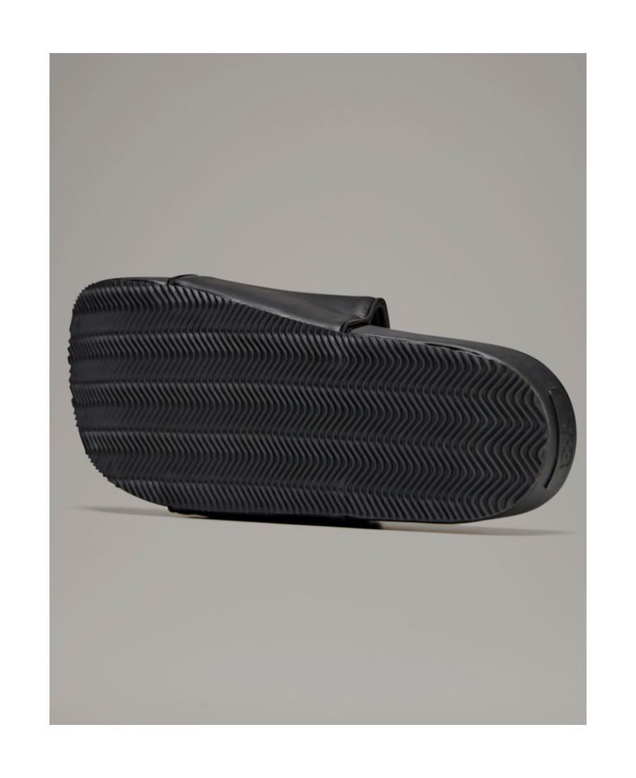 Y-3 Plain Leather Slides In Black