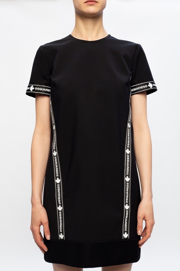 Dsquared2 Logo Sports Virgin Wool Blend T-shirt Dress In Black