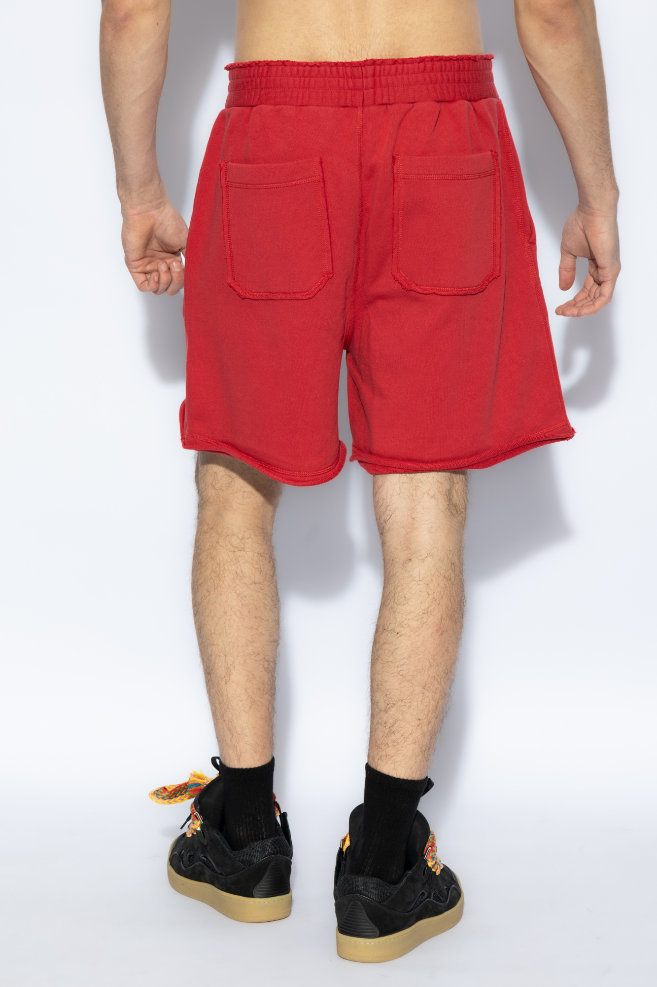 Helmut Lang Cotton Distressed Shorts In Red