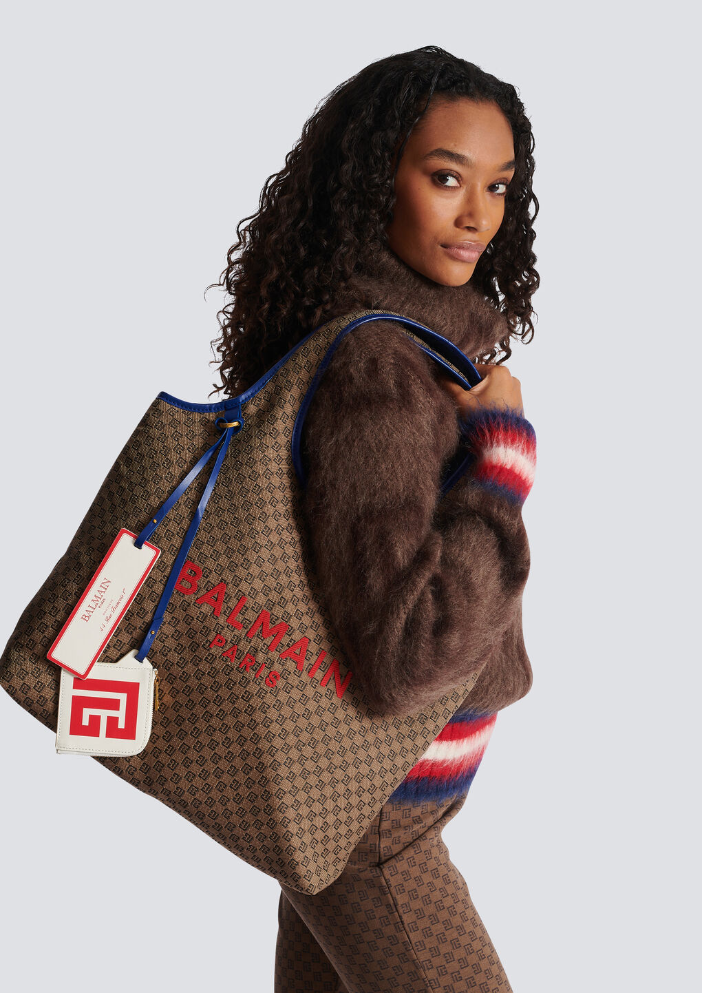 Balmain Monogram-print Logo Tote Bag In Brown
