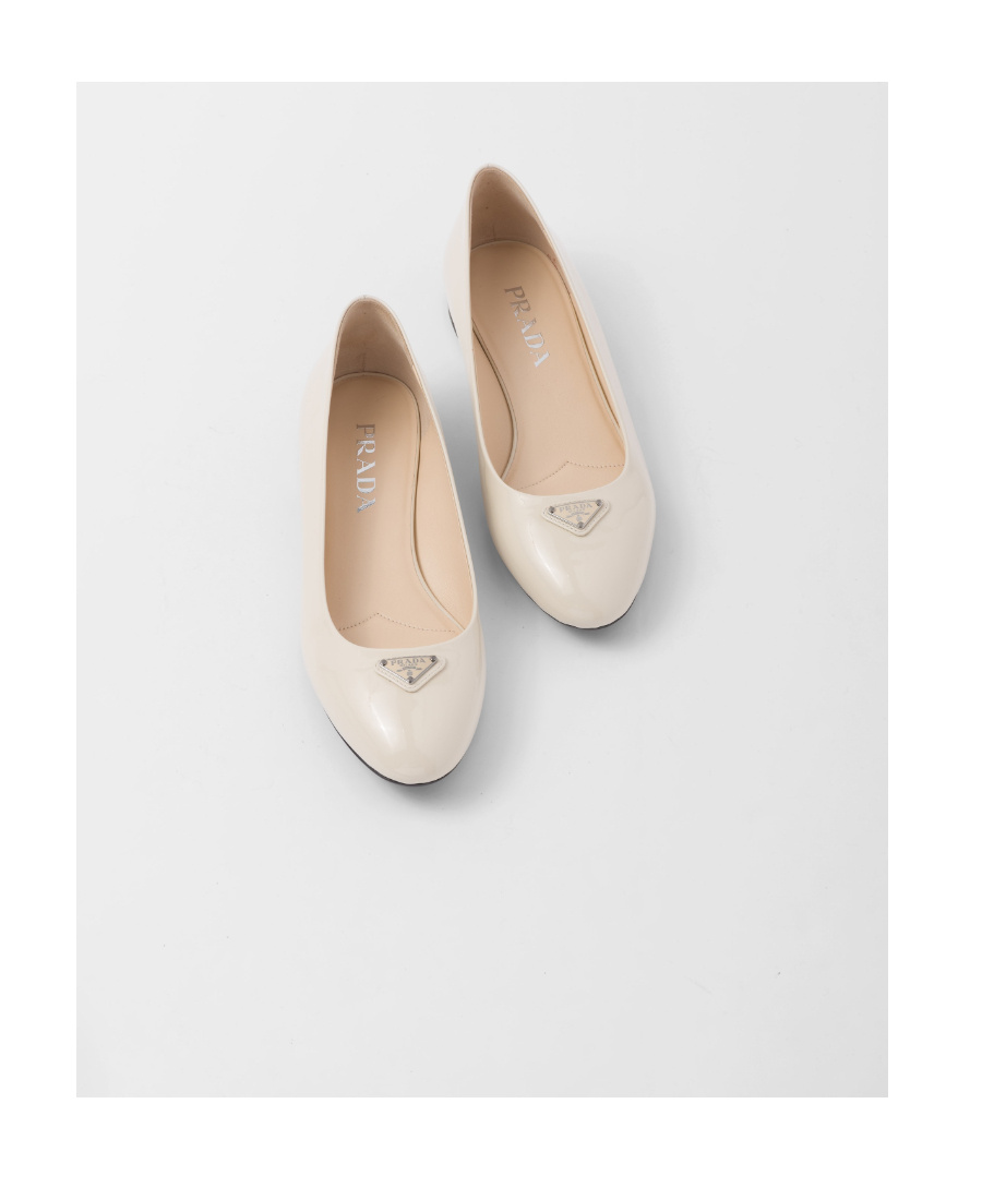 Prada Patent-leather Ballerina Flats In Nude