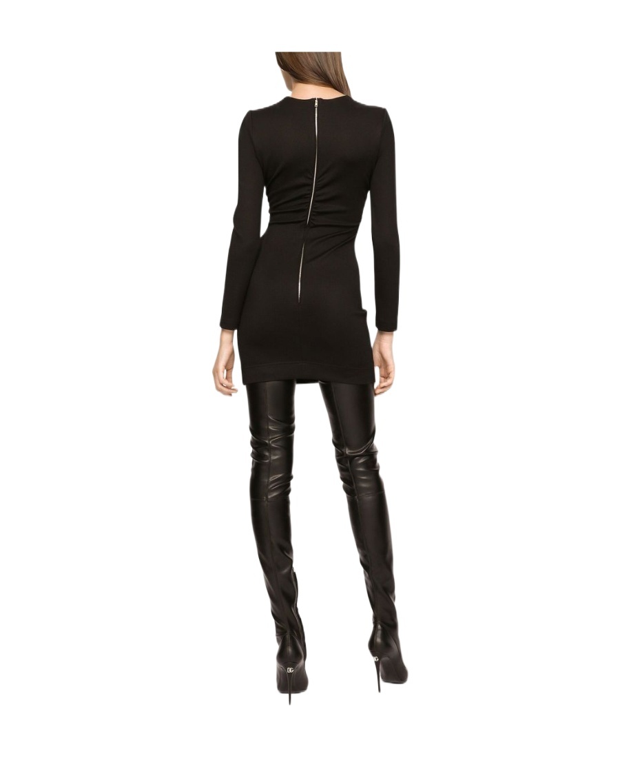 Dolce & Gabbana Short Milano Rib Dress With Dg Logo In Black