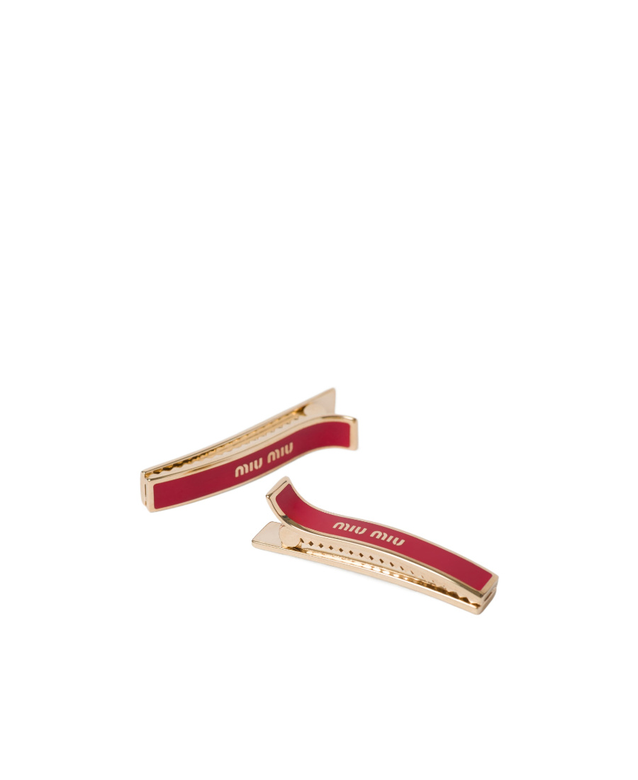 Miu Miu Logo-engraved Hairclip (pack Of Two) In Red