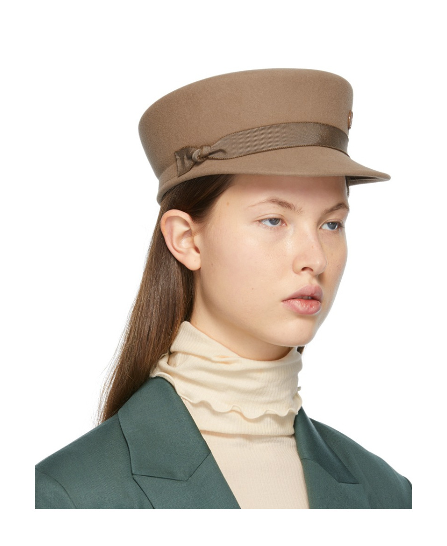 Maison Michel Logo Felt Beret In Nude