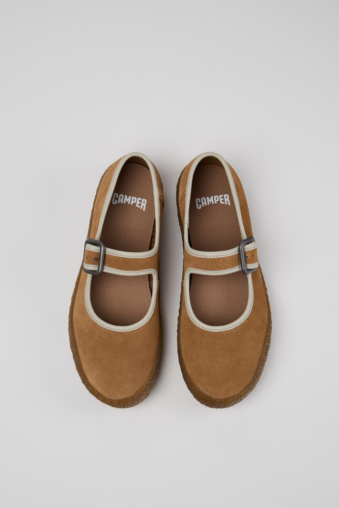 Camper Peu Terreno Buckle-strap Suede Ballet Flats In Brown