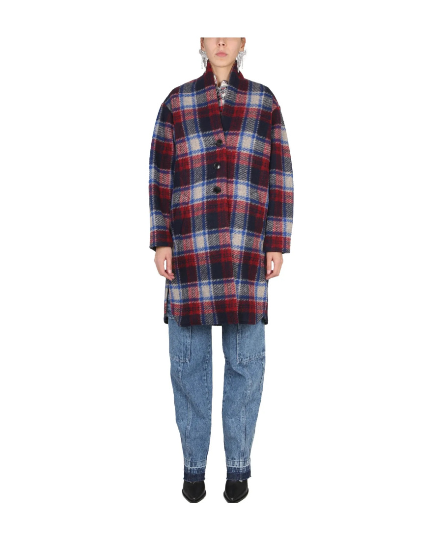 Isabel Marant Étoile Checked Long-sleeve Coat In Blue