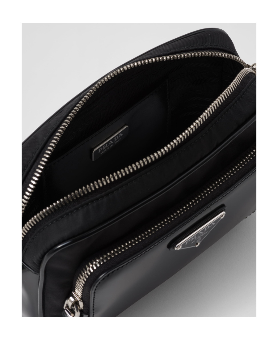 Prada Re-nylon And Brushed Leather Shoulder Bag In Black