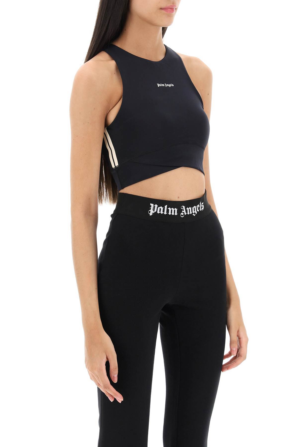 Palm Angels Black Training Crop Sport Top In Black