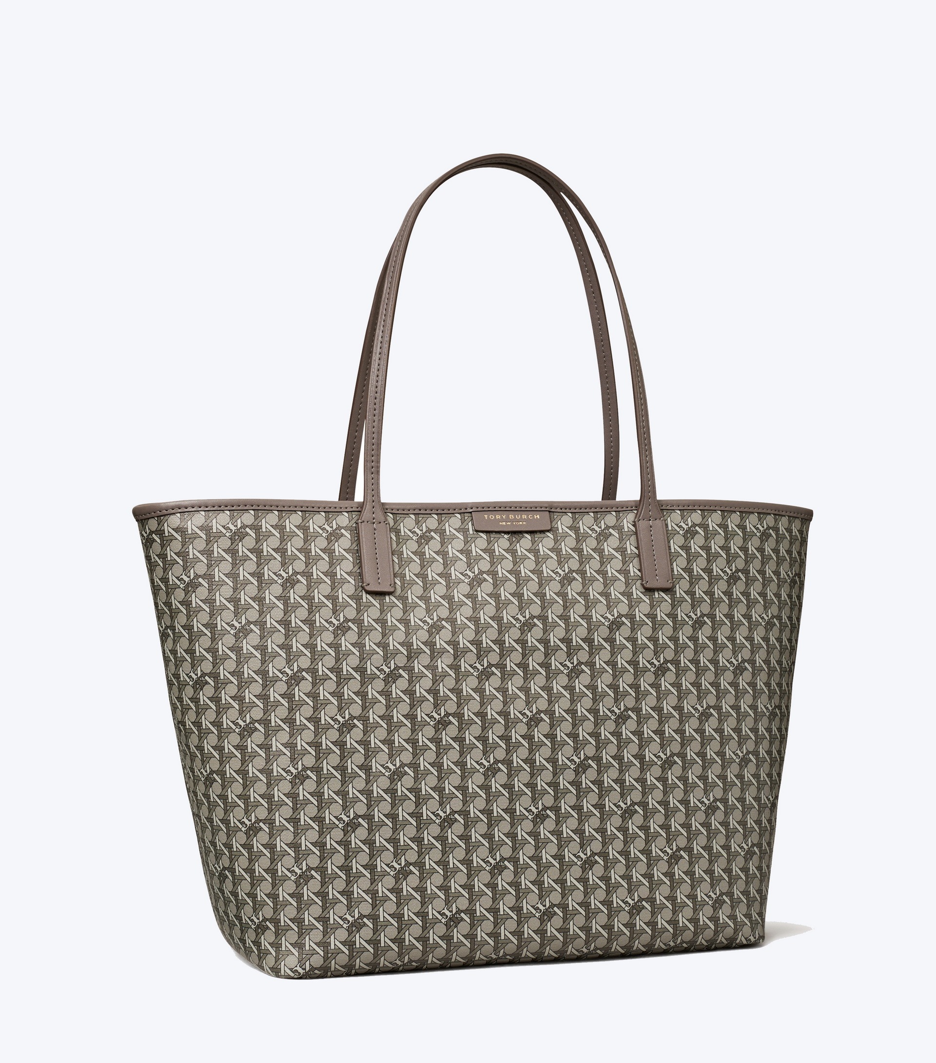 Tory Burch 'ever Ready' Grey Tote Bag With Logo Patch On The Front And All-over Double T Motif In Green