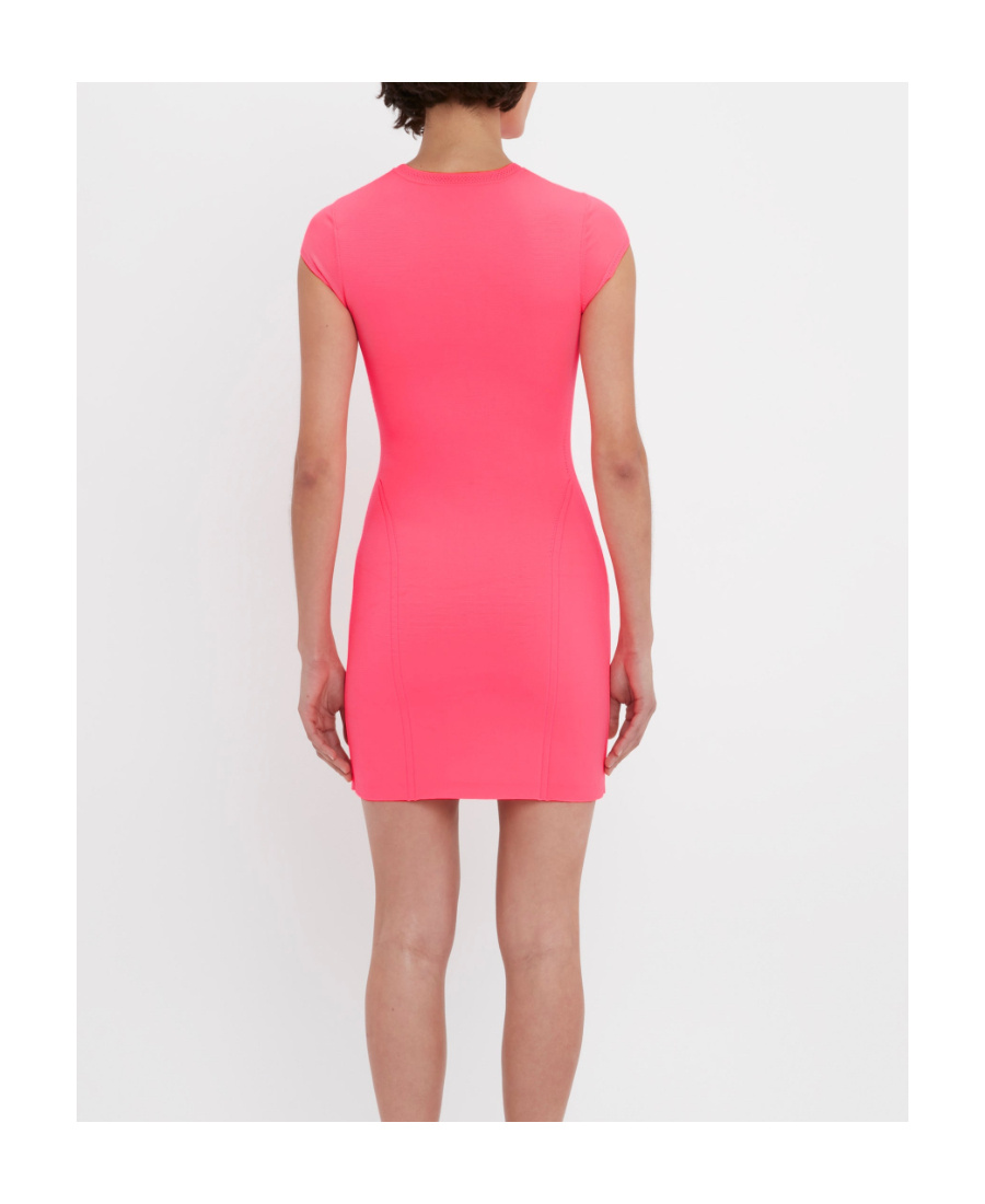 Shop Victoria Beckham Cap Sleeved Knitted Mini Dress In Pink