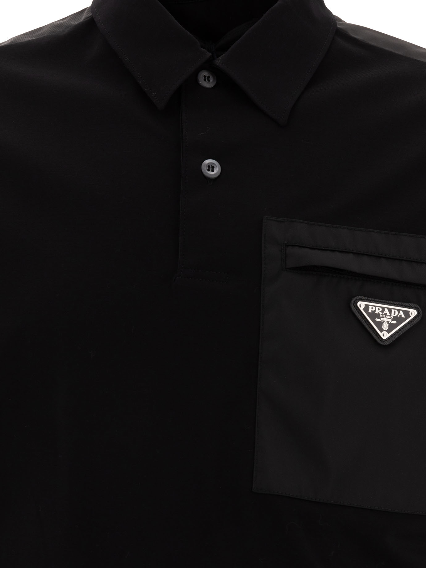 Prada Cotton Bi-material Polo Shirt In Black