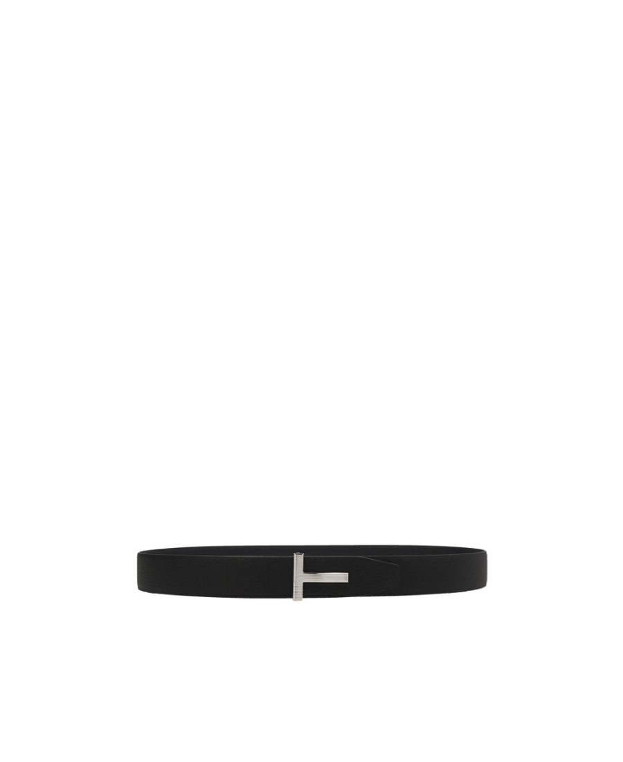 Tom Ford Logo Buckle Grained Leather Belt In Black