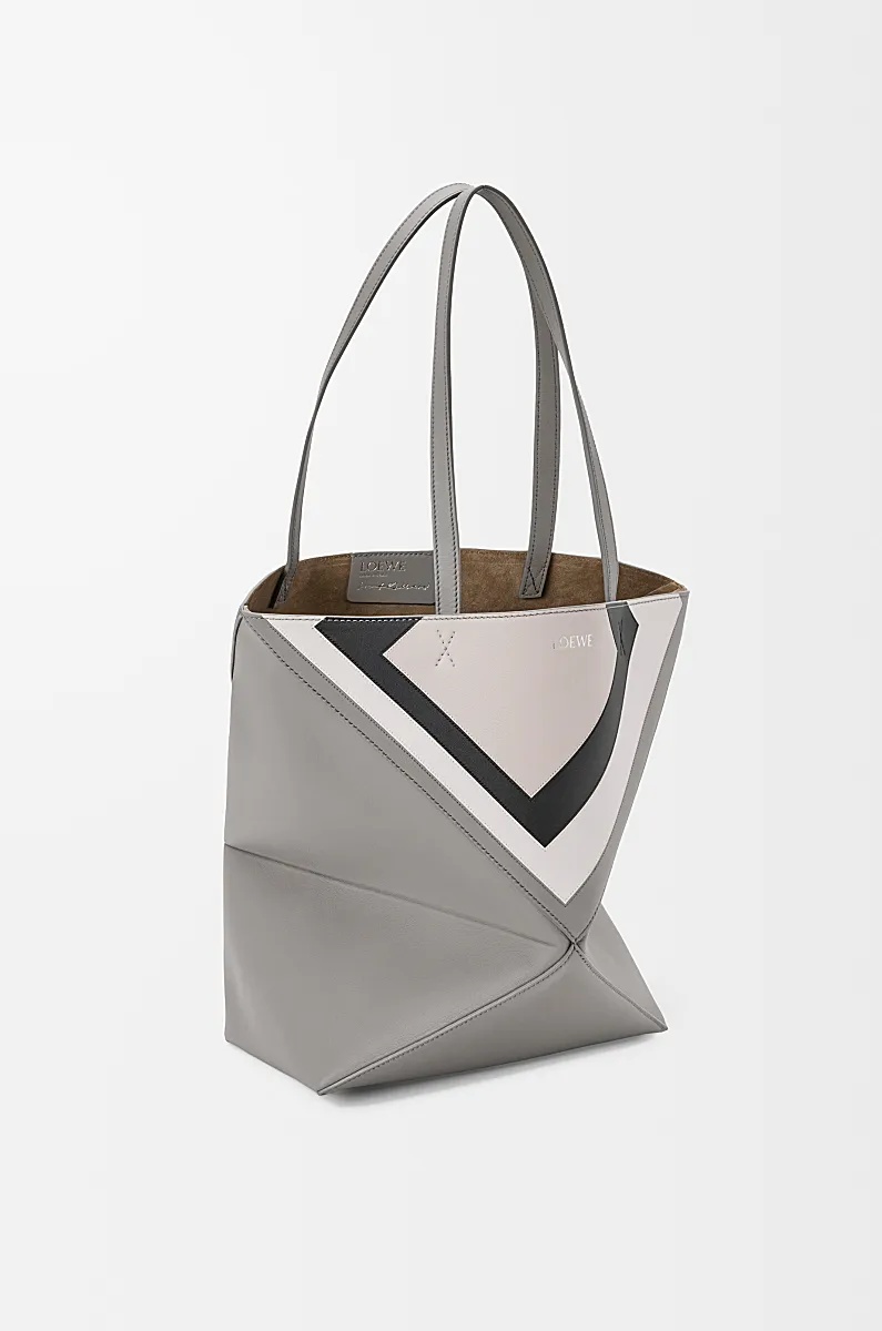 Loewe Medium Puzzle Fold Tote In Nappa Calfskin In Gray