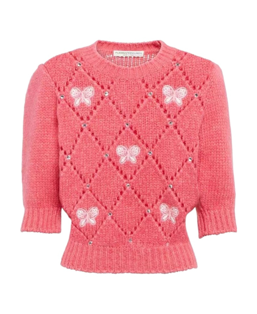 Alessandra Rich Short-sleeved Open-knit Jumper In Pink