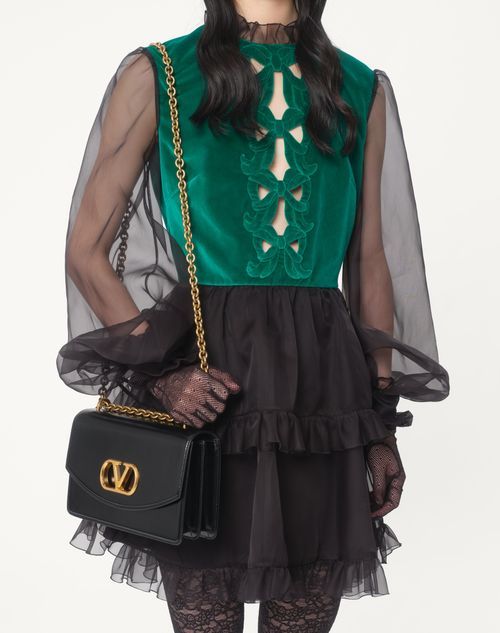Shop Valentino Short Embroidered Organza Dress In Green/black