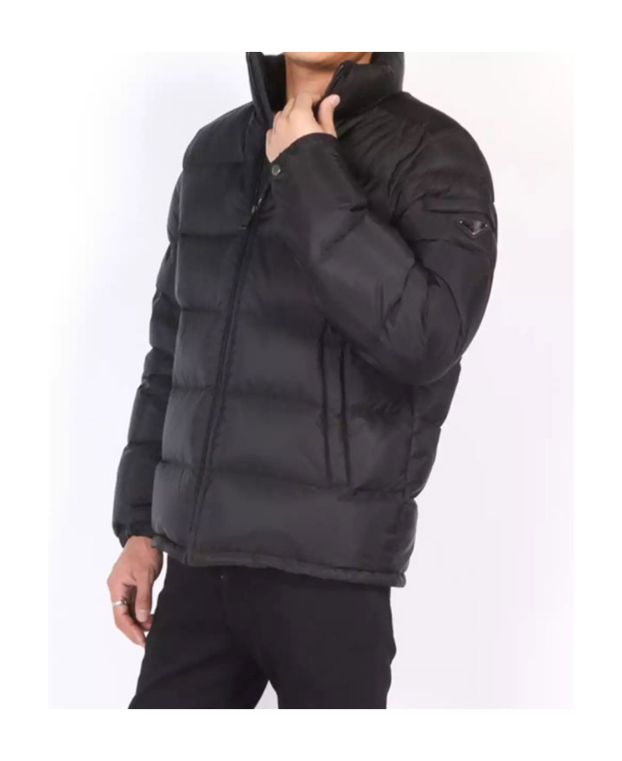 Prada Logo Quilted Down Jacket In Black