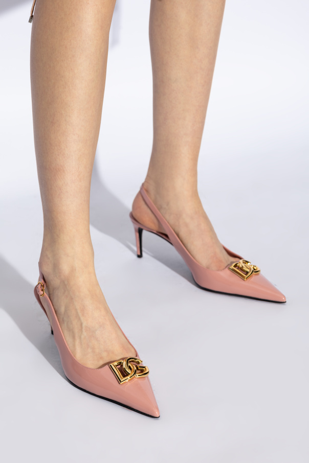 Dolce & Gabbana Pink Slingback With Metallic Logo In Patent Leather Woman In Pink
