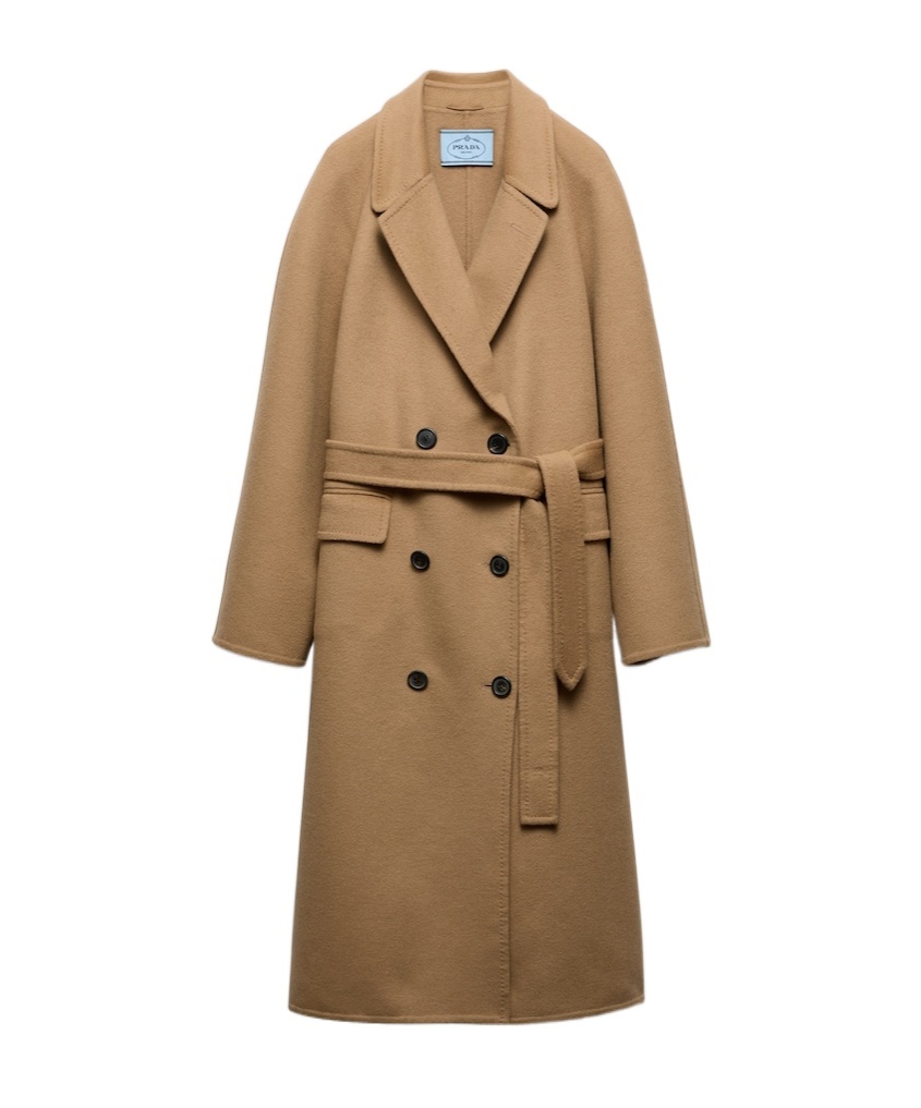 Prada Doppelreihiger Mantel Aus Kaschgora In Camel Brown