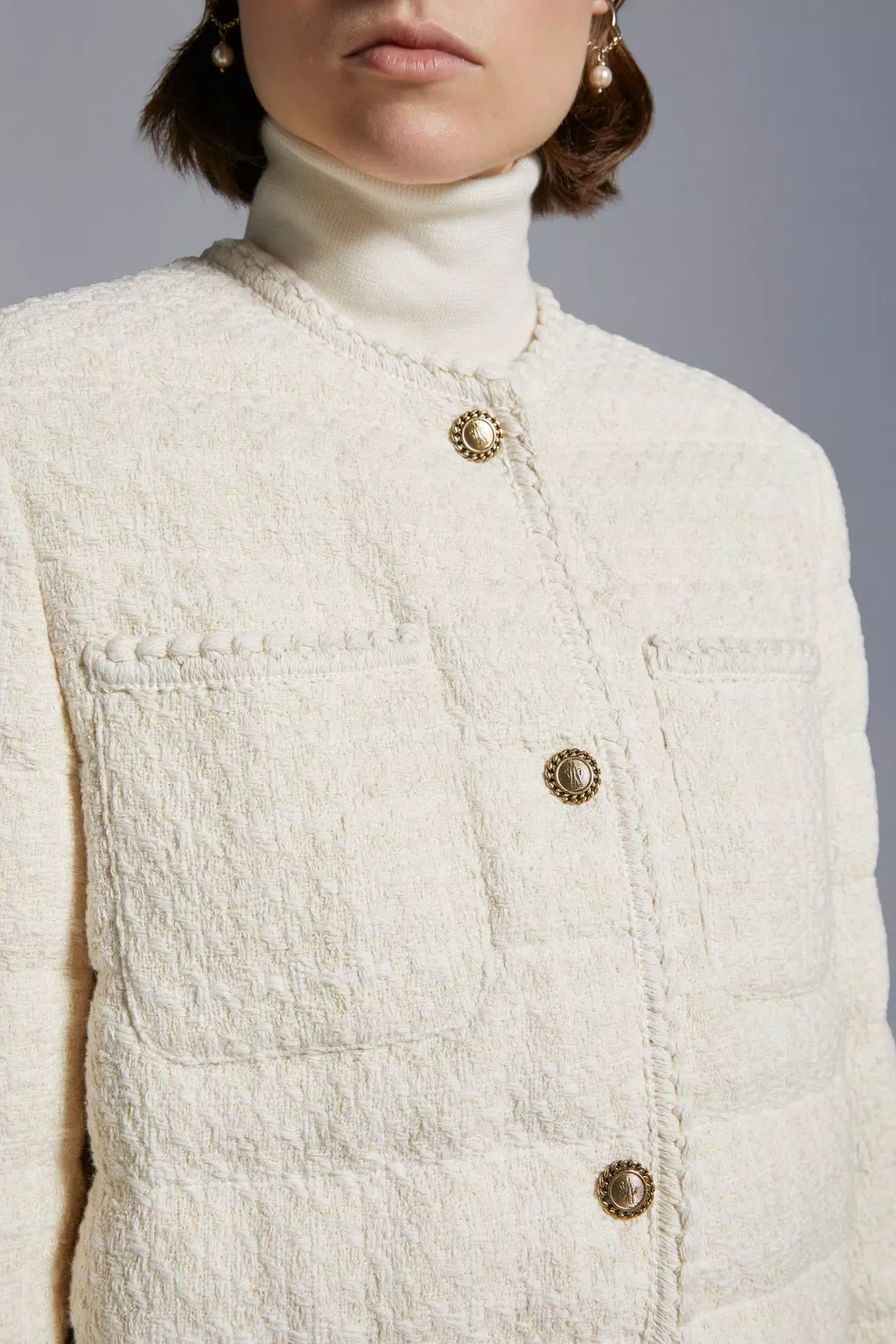 Moncler Eliadi Tweed Padded Jacket In White