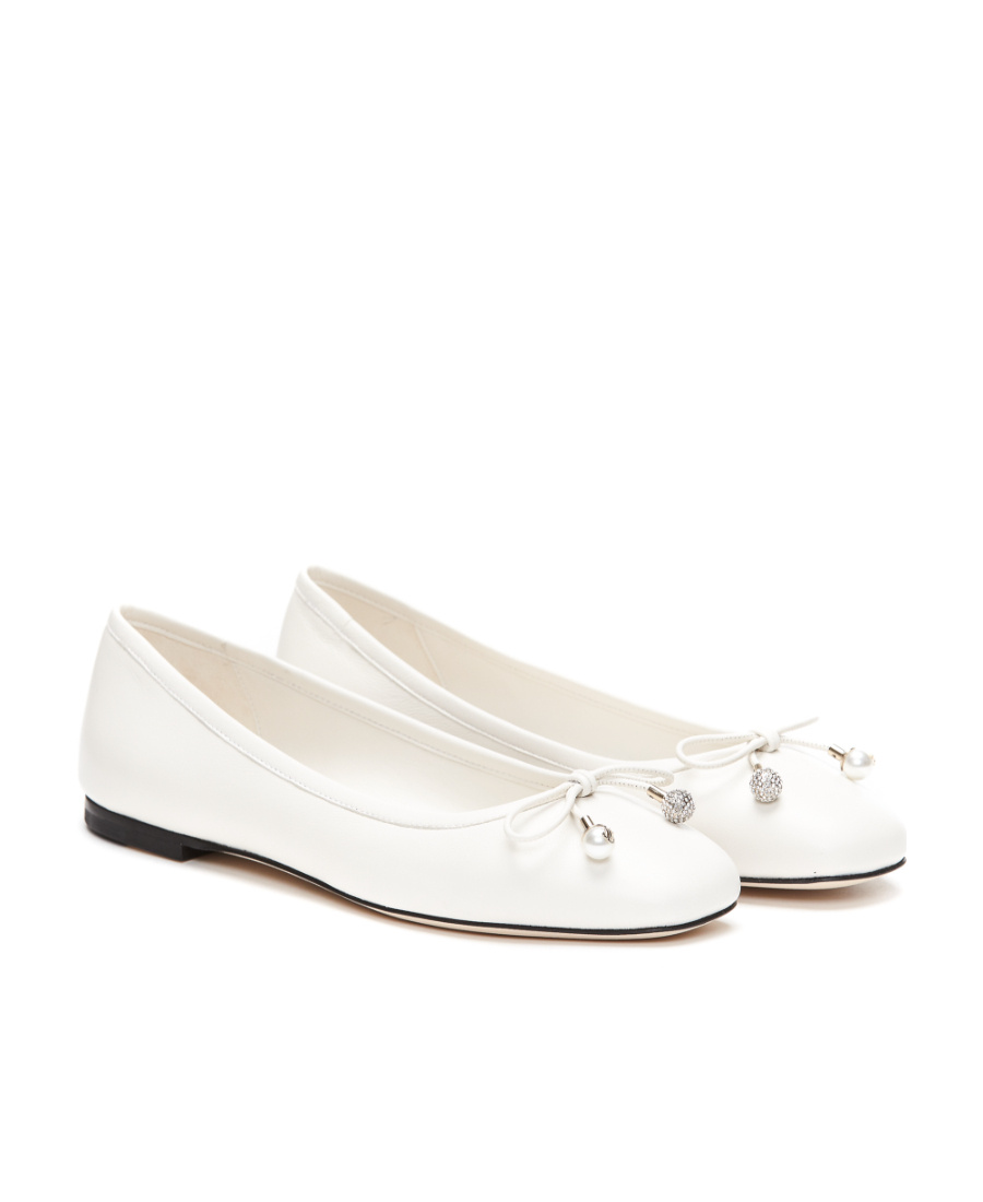 Jimmy Choo Elme Embellished Leather Ballet Flats In White