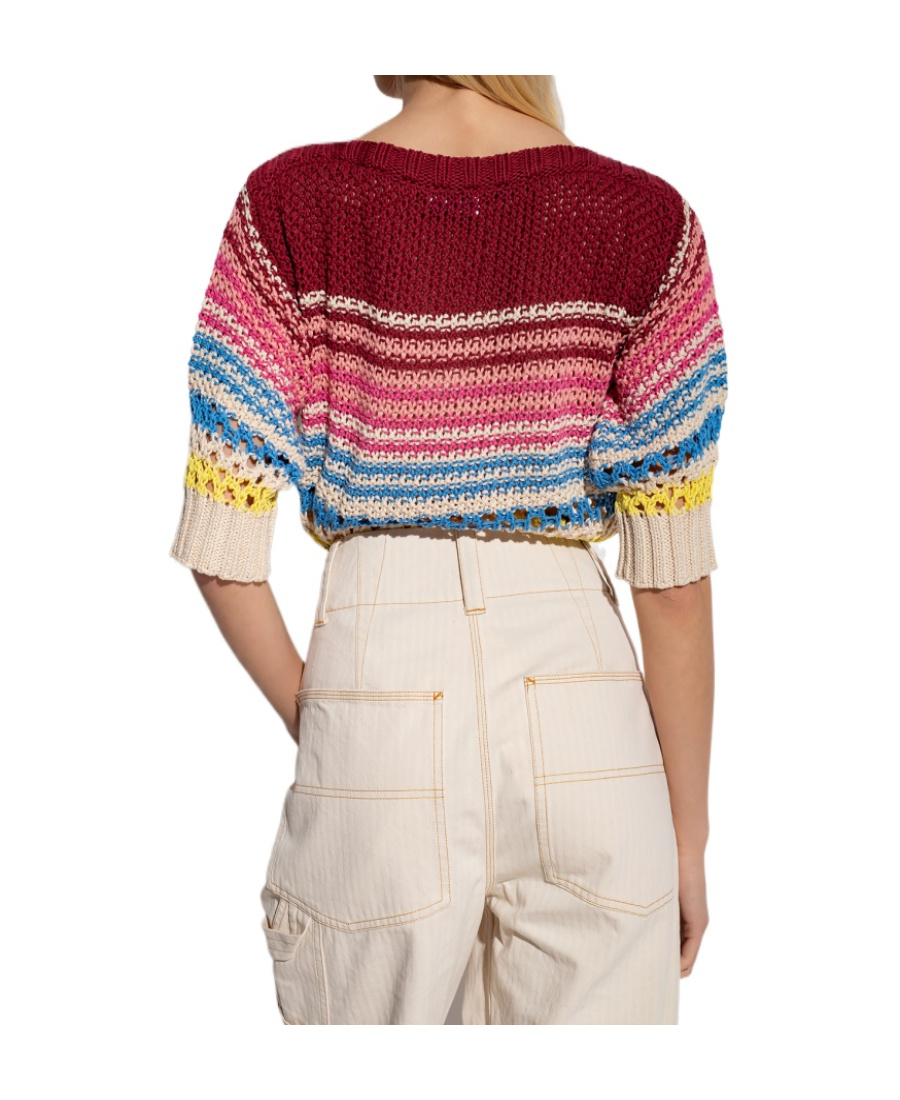 Red Valentino Redvalentino Striped Boat Neck Open-knit Top In Multicolor