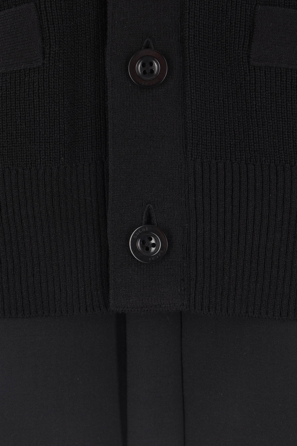 Sacai Pleated-panel Short-sleeve Cardigan In Black