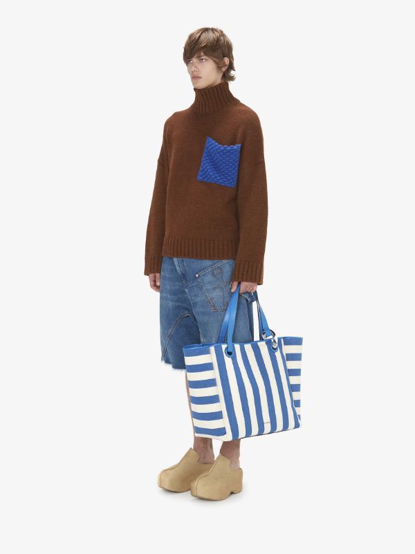 Jw Anderson The X-large Jwa Corner Stripe Canvas Tote In Blue
