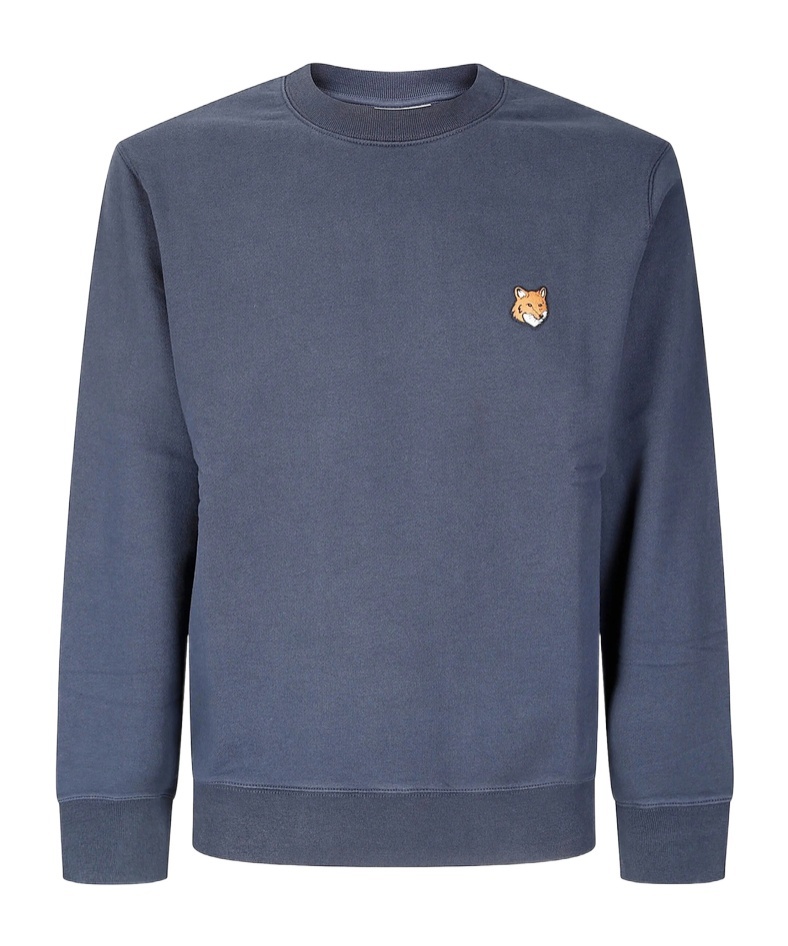 Maison Kitsuné Striped Cotton Sweatshirt Button-down Collar In Blue