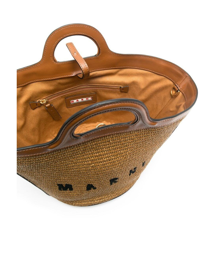 Shop Marni Tropicalia Small Bag In Brown Leather And Raffia