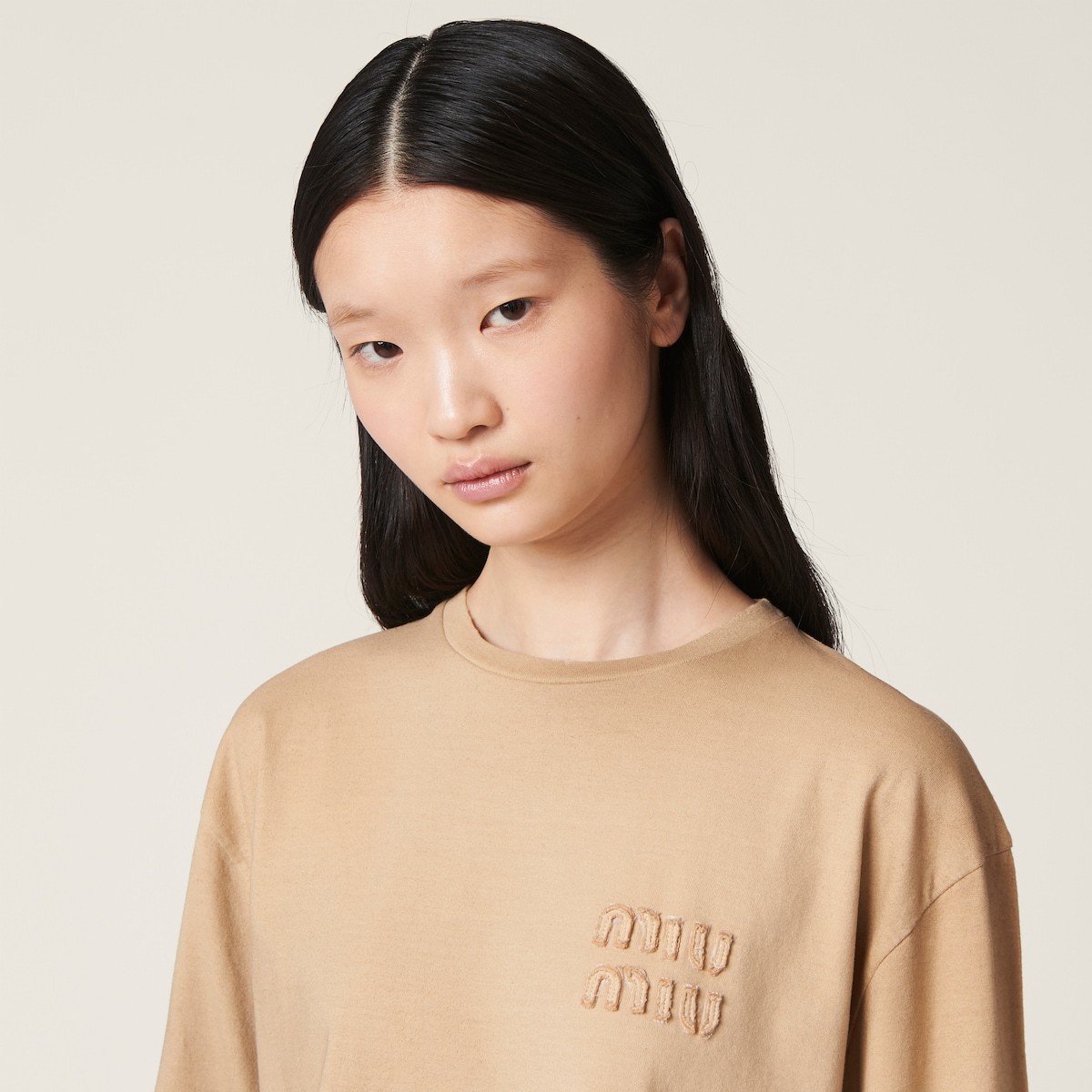 Miu Miu Garment-dyed Cotton Jersey T-shirt In Neutral