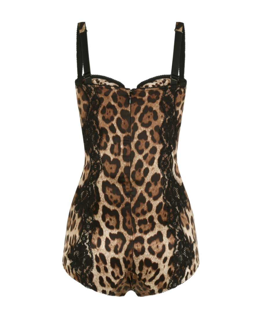 DOLCE & GABBANA LACE-EMBELLISHED LEOPARD BODYSUIT