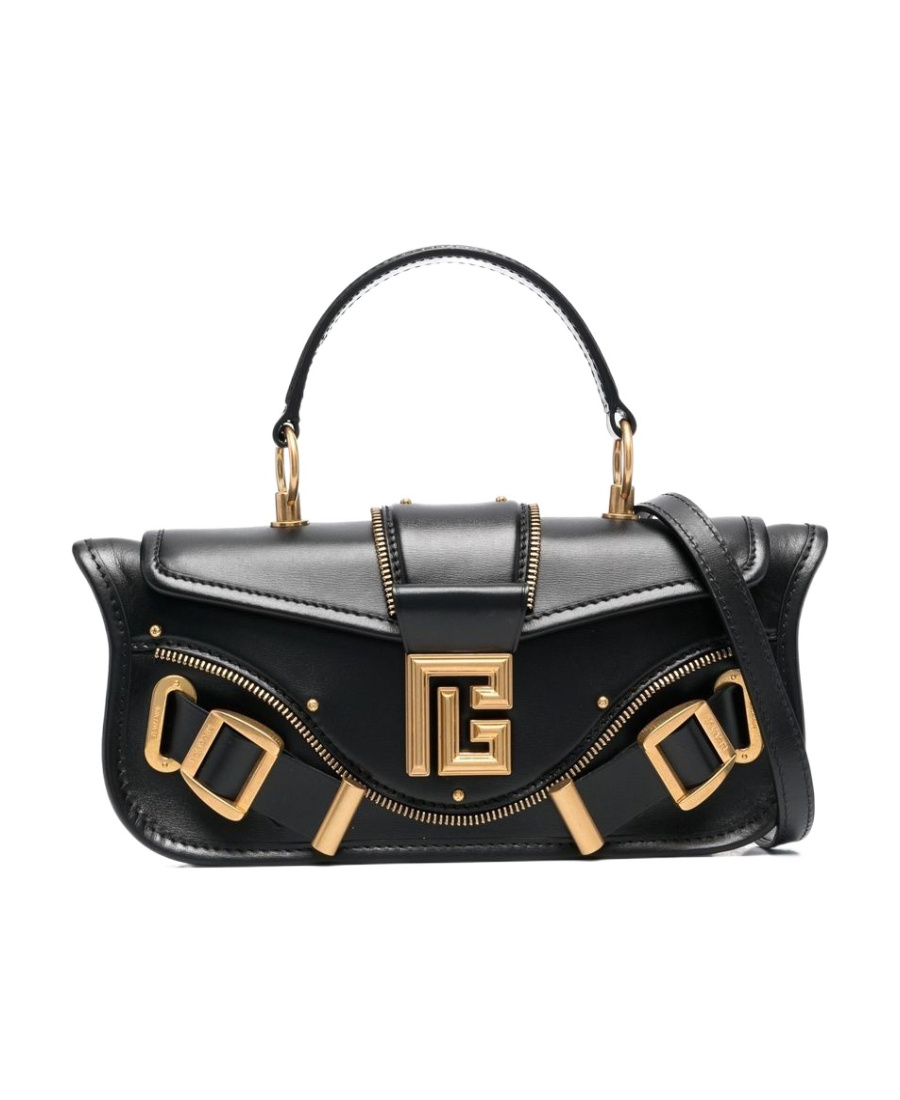 Shop Balmain Blaze Leather Shoulder Bag In Black