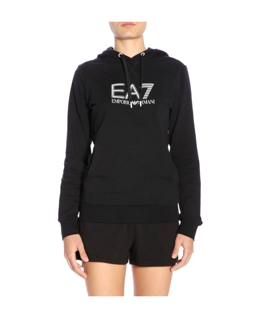 Ea7 Logo Hooded Sweater In Black