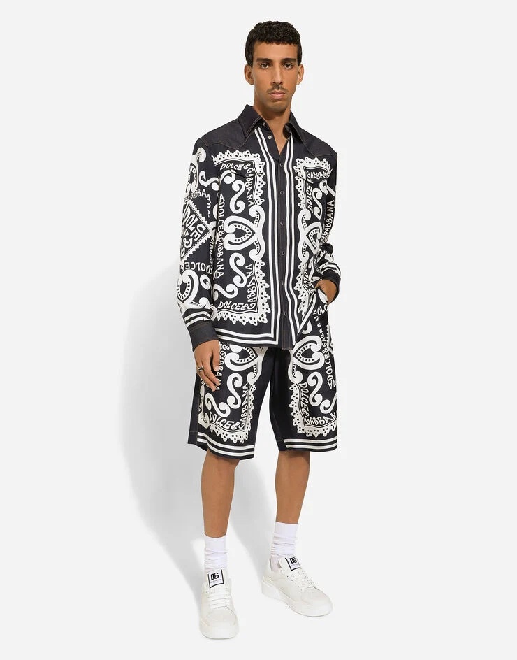 Dolce & Gabbana Bermuda Shorts In Multicolor Fabric In Black