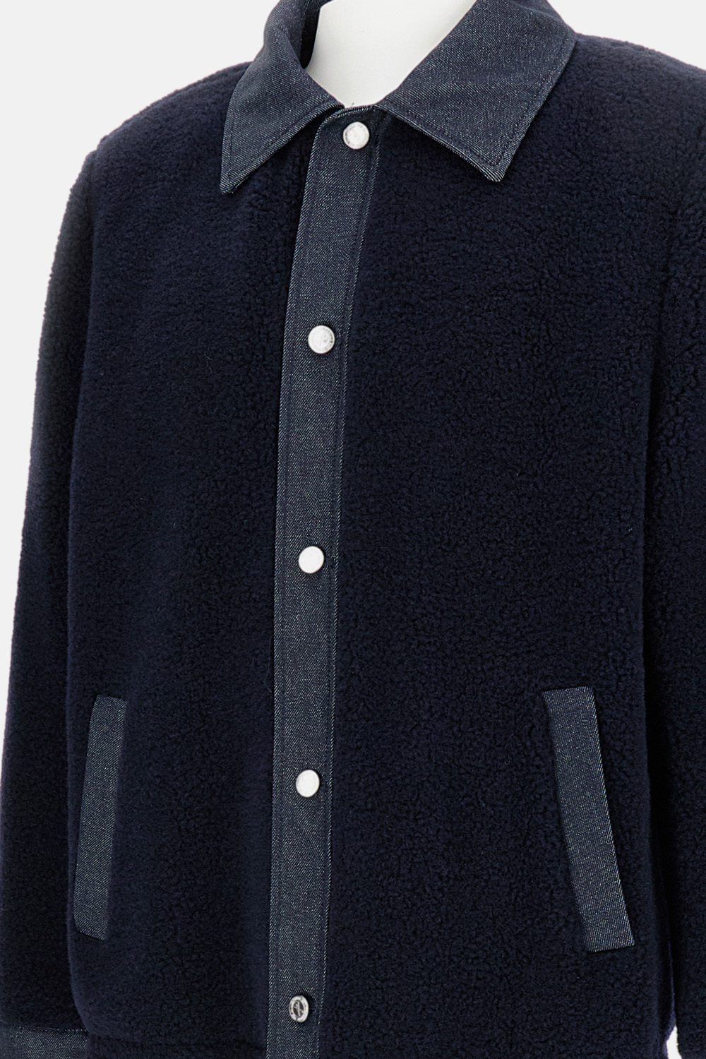 Apc Will Fleece Denim-panel Jacket In Black