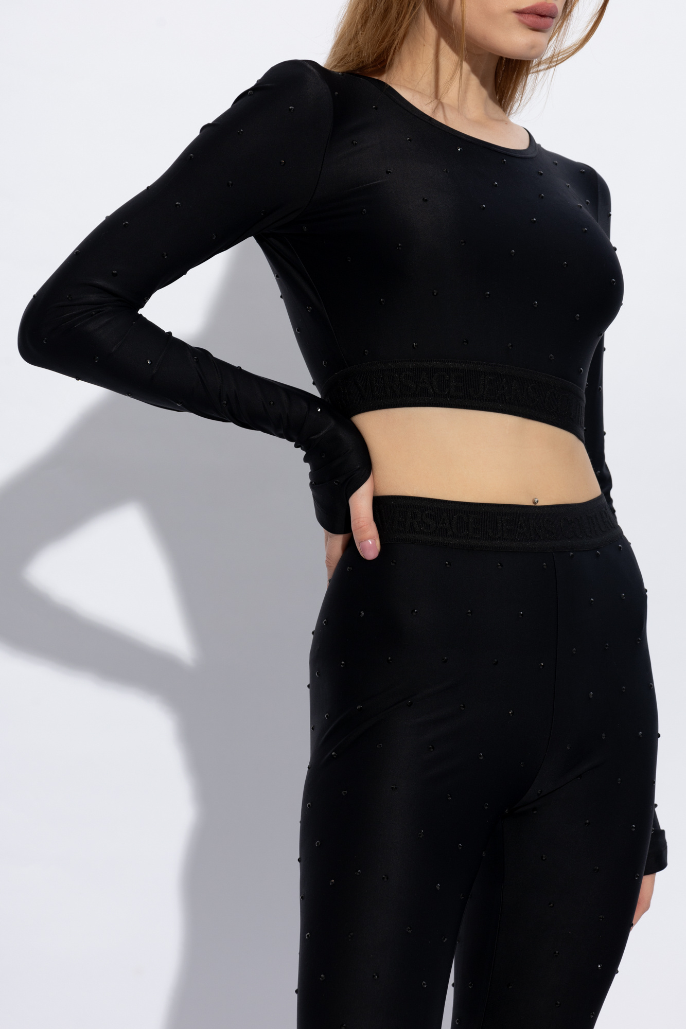 Versace Jeans Crystal-embellished Crop Top In Black