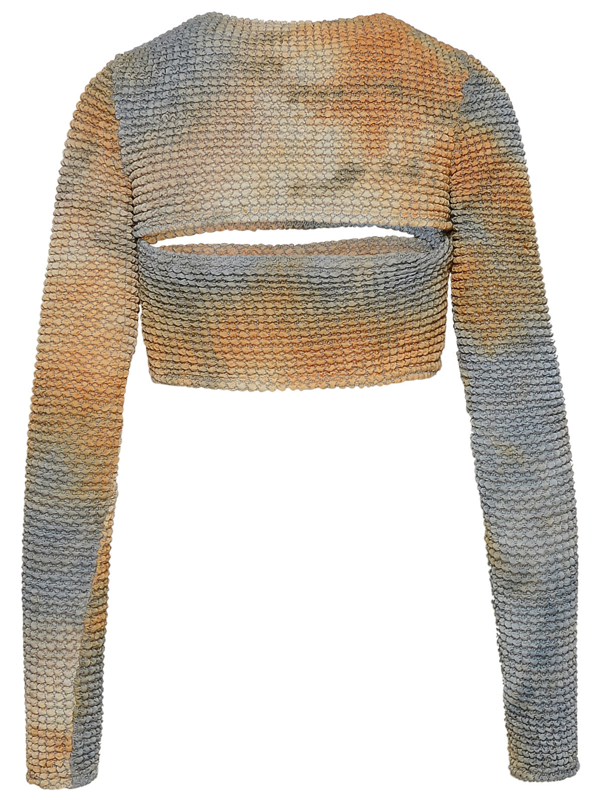 Off-white Slash Cutout Tie-dye Smocked Crop Top In Nude