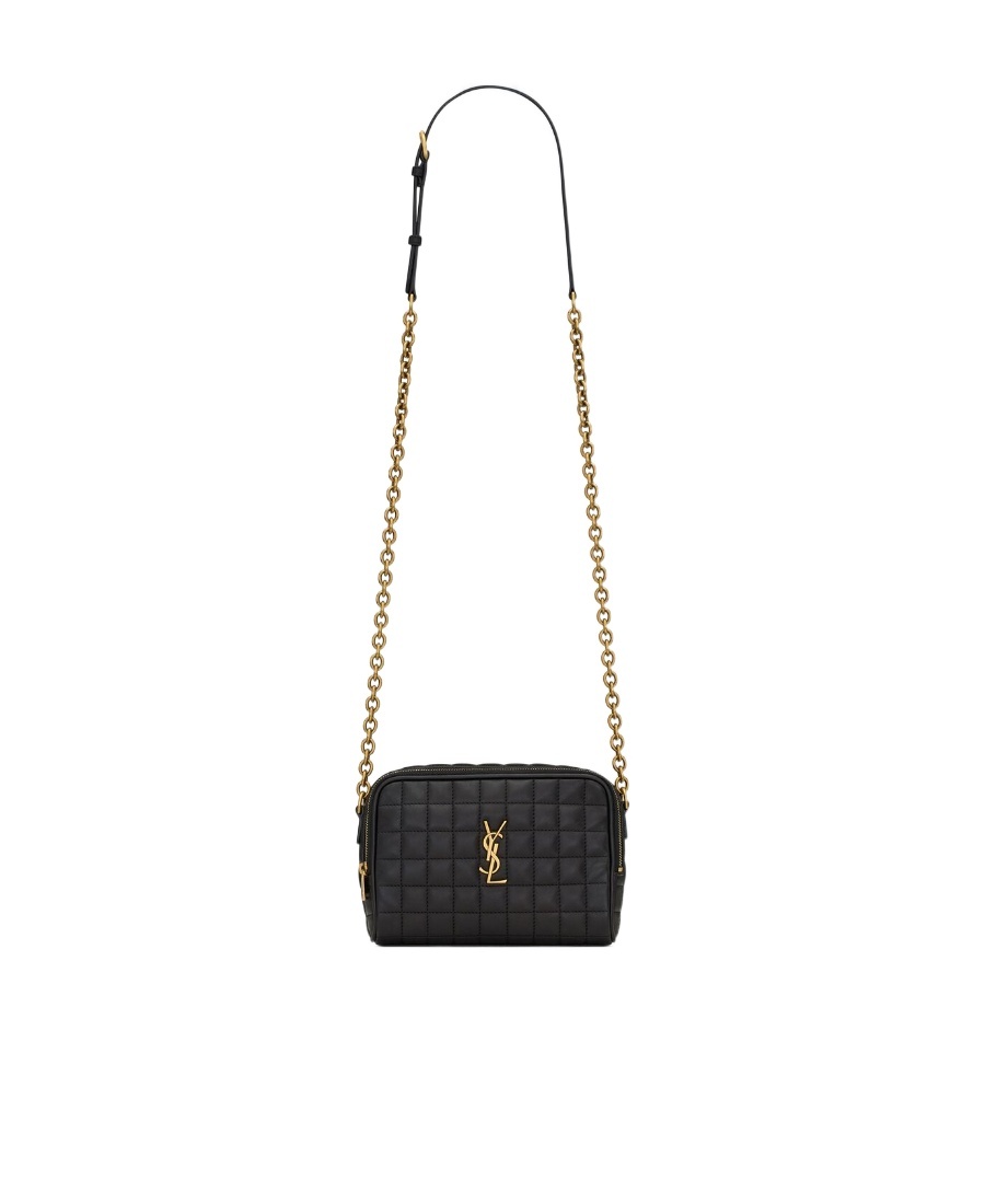 Saint Laurent Women Small Envelope Quilted Grain Leather Bag In Black