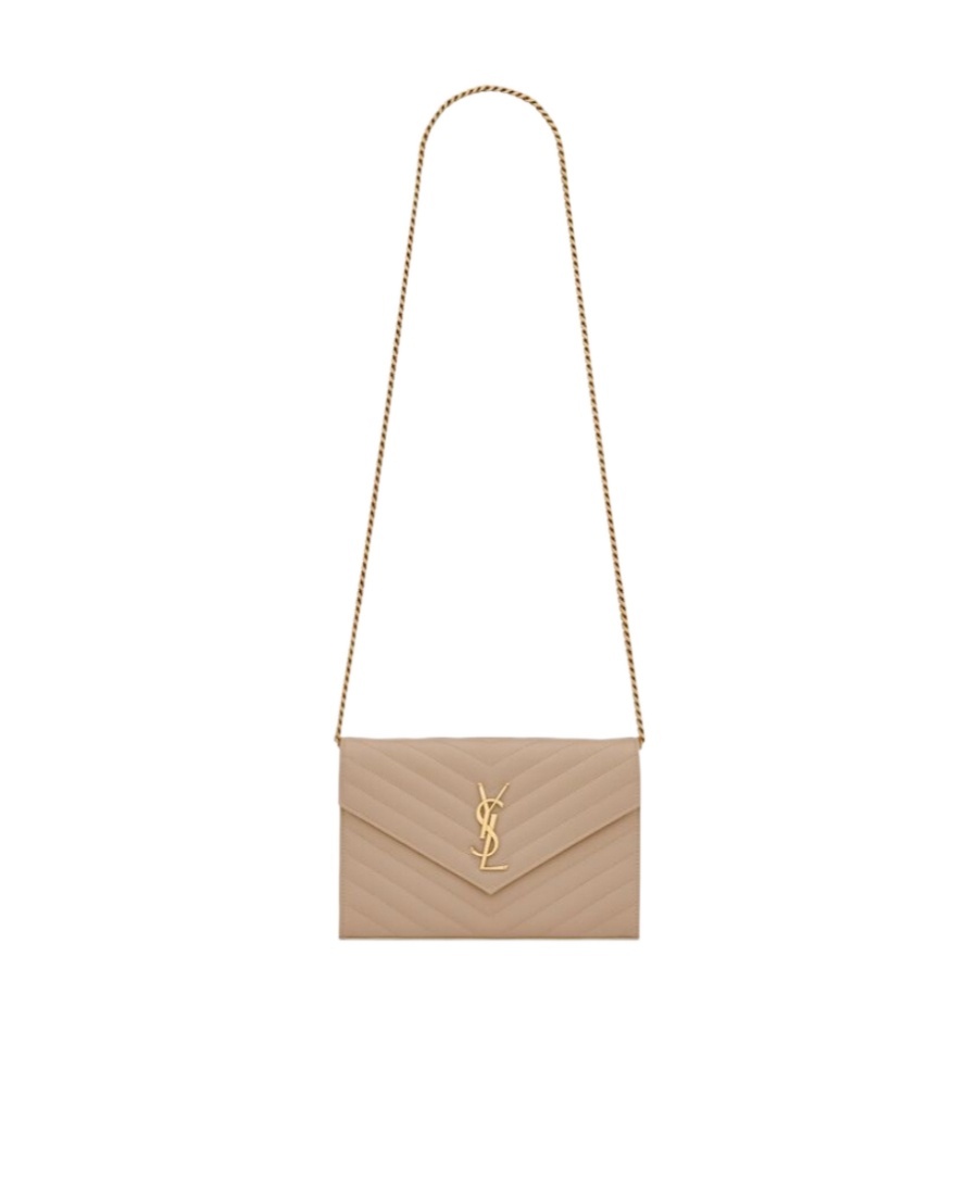Saint Laurent Monogram-plaque Quilted Shoulder Bag In Nude