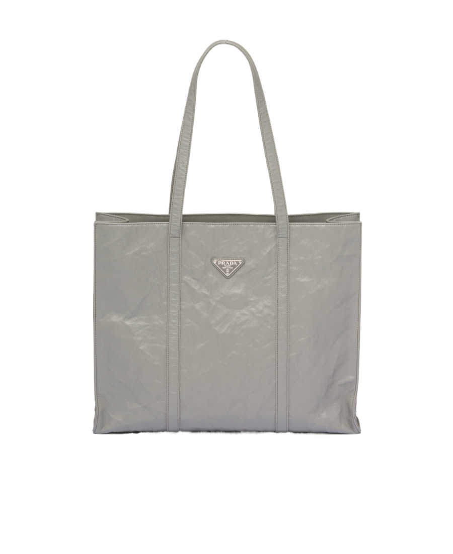 Prada Large Antique Nappa Leather Tote In Gray