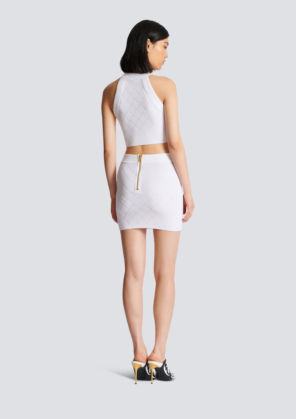 Balmain White Mini Pencil Skirt With Jewel Buttons In White