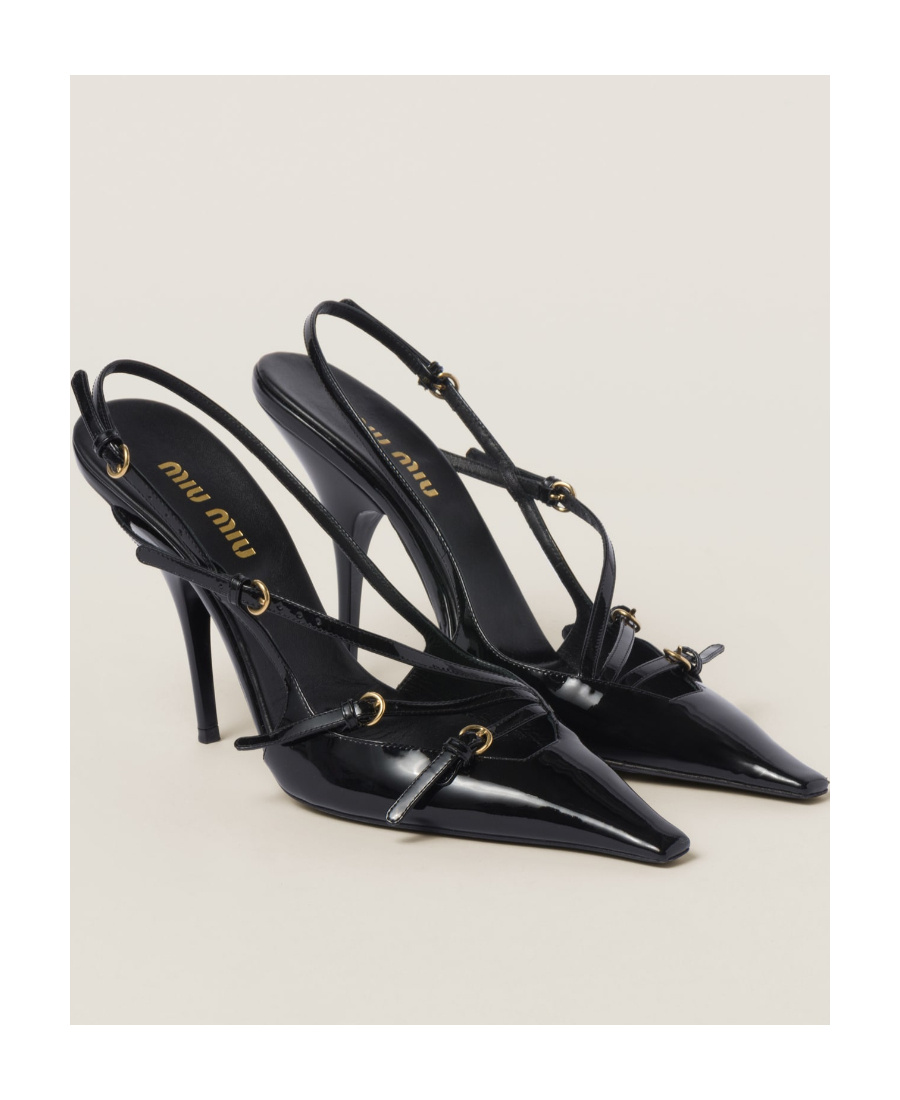 Miu Miu Patent Leather Slingbacks With Buckles In Black